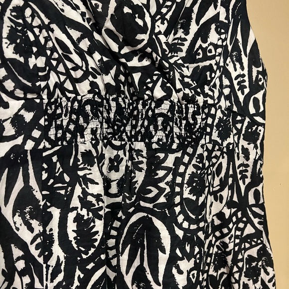 Lands End Paisley Floral Sundress Size 14 Black White Batik Pleated A Line - Picture 2 of 9